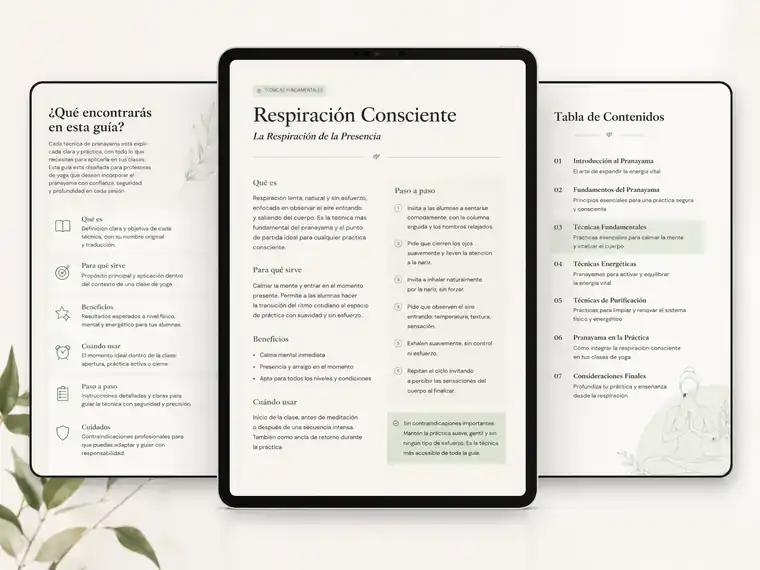 Vista interna de la guía completa de pranayama